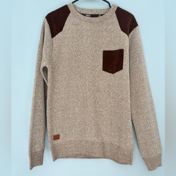 Buffalo David Bitton Crew Mens Neck Sweater Fleece Lined Corduroy Patches Sz Med - Picture 1 of 7